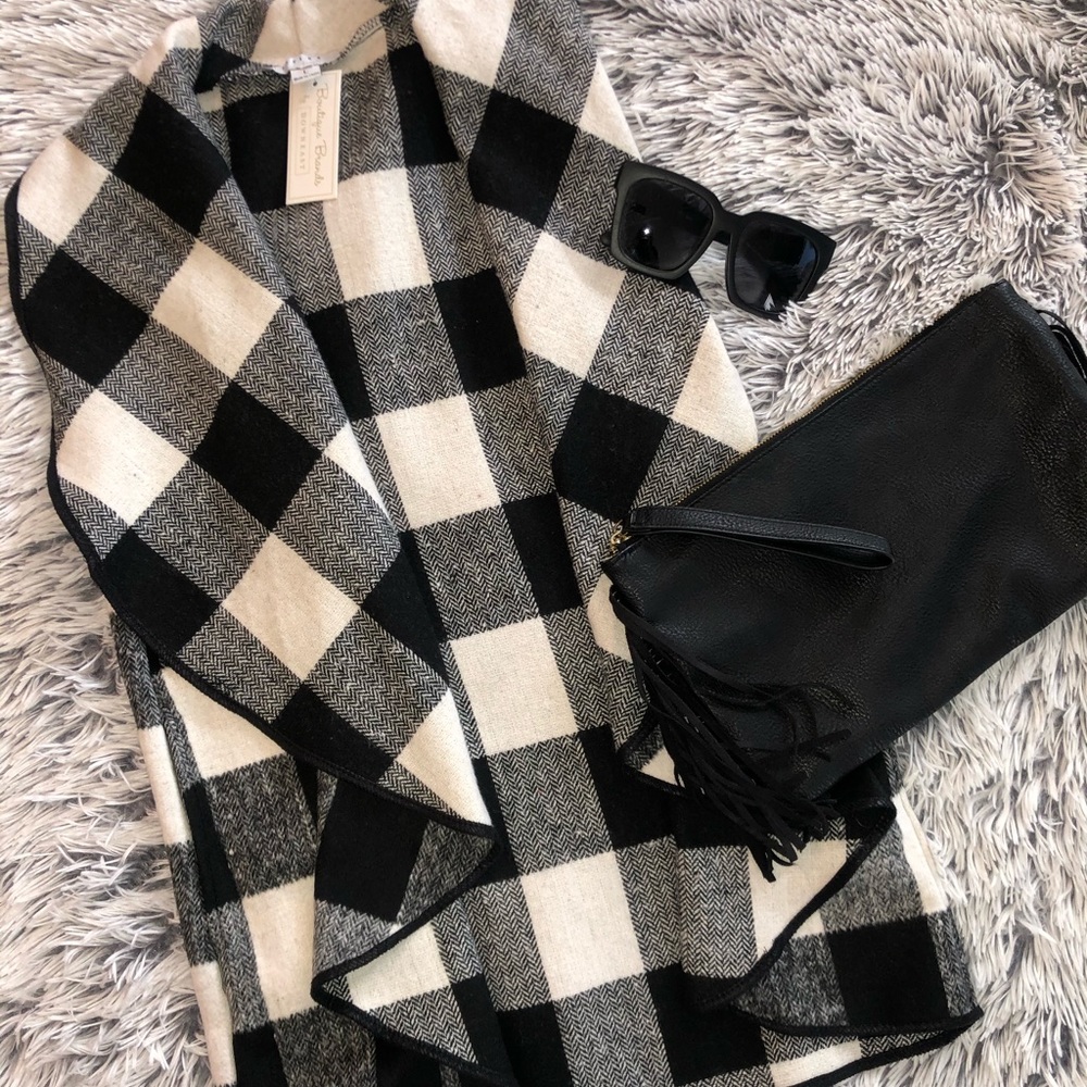 Black And White Gingham Printed Vest